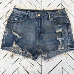 Shein Distressed Denim Cutoff Shorts Frayed Hem Festival L